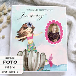 Meerjungfrau Portfolio Kindergartenordner, Kindergartenmappe personalisiert mit Namen und Foto, Ordner für Kita und Krippe