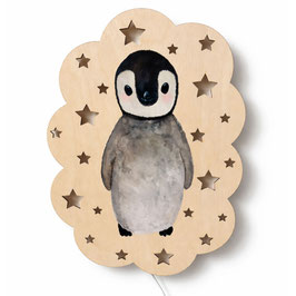 Pinguin Wandlampe Holz | Dimmbares LED Licht | Kinderzimmer Babyzimmer Lampe mit Name personalisiert