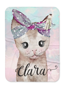Fleecedecke mit Namen, Katze Mädchen Kinderdecke personalisiert