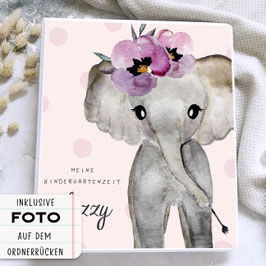 Kindergarten Portfolio, Kindergartenordner Kindergartenmappe personalisiert mit Namen und Foto, Ordner für Kindergarten Elefant rosa