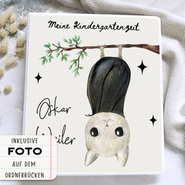 Fledermaus Kindergarten Ordner personalisiert mit Namen, Portfolio Ordner für Krippenzeit oder Tagesmutti
