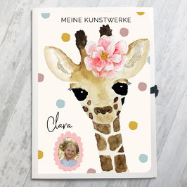Giraffe Mädchen Sammelmappe A3 für Kinder, Meine Kunstwerke Mappe personalisiert mit Namen und Foto