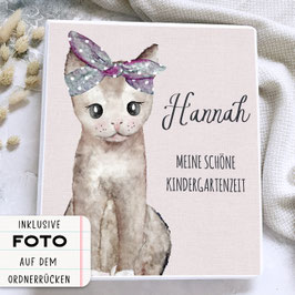 Kindergarten Portfolio, Kindergartenordner Kindergartenmappe personalisiert mit Namen, Ordner für Kindergarten Katze Mädchen