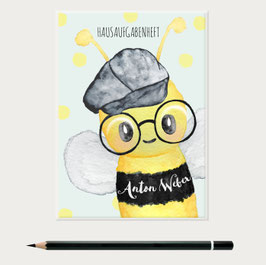 Hausaufgabenheft Hülle mit Namen, Hipster Biene