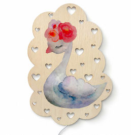 Schwan Wandlampe Holz | Dimmbares LED Licht | Kinderzimmer Babyzimmer Lampe