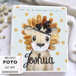 Kindergarten Portfolio, Kindergartenordner Kindergartenmappe personalisiert mit Namen, Ordner für Kindergarten Löwe