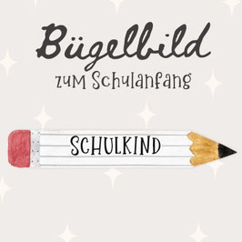 Schulkind Bügelbild Stift weiß