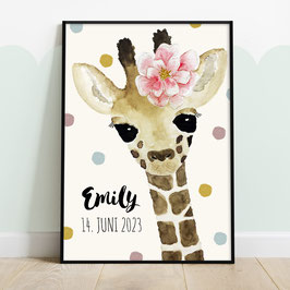 Poster Kinderzimmer, Poster Namen, Deko Kinderzimmer, Giraffe Mädchen