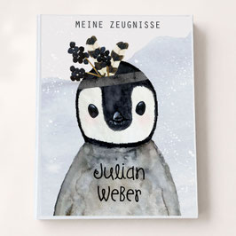 Pinguin Zeugnismappe mit Name | Personalisierte Sammelmappe für Zeugnisse und Urkunden