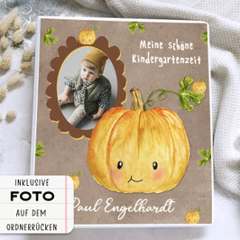 Kürbis Kindergarten Ordner personalisiert mit Name, Portfolio Ordner für den Kindergarten Kindergrippe oder Tagesmutti
