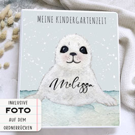 Kindergartenordner personalisiert mit Namen und Foto, Robbe Portfolio Ordner für den Kindergarten