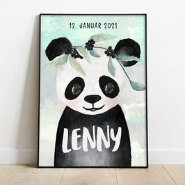 Poster mit Namen, Deko Kinderzimmer, Panda Junge