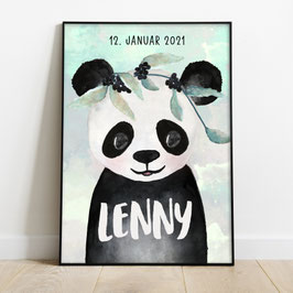 Poster mit Namen, Deko Kinderzimmer, Panda Junge