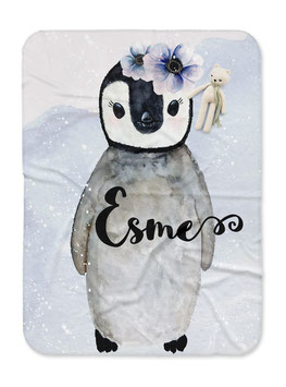 Fleecedecke mit Namen, Pinguin Mädchen Kinderdecke personalisiert