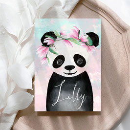 Panda Geburtstagskarte mit Namen, Kindergeburtstag, Glückwunschkarte für Kinder