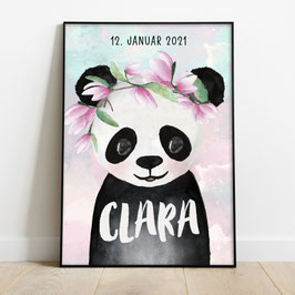 Poster mit Namen, Deko Kinderzimmer, Panda Mädchen