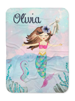 Fleecedecke mit Namen, Meerjungfrau Kinderdecke personalisiert