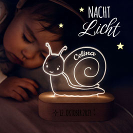 Nachtlicht personalisiert, Geschenk zur Geburt, Lampe Kinderzimmer, Taufgeschenk, Schnecke LED Licht mit Name