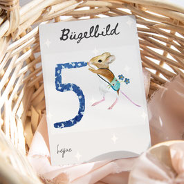 Bügelbild Zahl 5 mit Maus