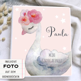 Schwan Kindergarten Portfolio, Kindergartenordner Kindergartenmappe personalisiert mit Namen und Foto, Ordner für Kindergarten