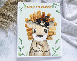Zeugnismappe personalisiert mit Namen, Zeugnisheft Zeugnisordner Löwe