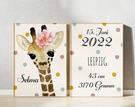 2er Kinderzimmer Bilder Set, Giraffe Mädchen Poster Bilder
