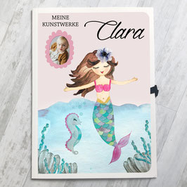 Meerjungfrau Sammelmappe A3 für Kinder, Meine Kunstwerke Mappe personalisiert mit Namen und Foto