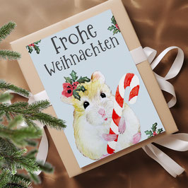 Weihnachtskarte Hamster mit Zuckerstange