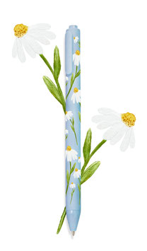 Kugelschreiber mit Mageriten Blumen