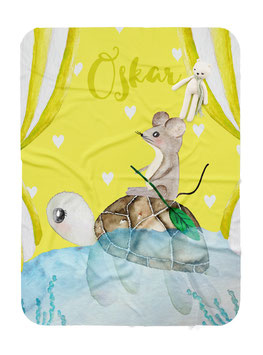 Fleecedecke mit Namen, Maus und Schildkröte Kinderdecke personalisiert