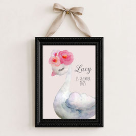 Schwan Illustration – Aquarell Poster für Babyzimmer & Mädchenzimmer
