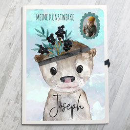 Otter Junge Sammelmappe A3 für Kinder, Meine Kunstwerke Mappe personalisiert mit Namen und Foto