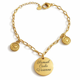 Personalisiertes Armband mit Gravur | Namensarmband | Familienschmuck | Edelstahl Armkettchen Geschenk für Mama Freundin | 18K vergoldet