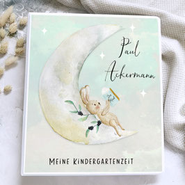 Hase auf dem Mond Kindergarten Ordner personalisiert mit Name, Portfolio Ordner für den Kindergarten Kindergrippe oder Tagesmutti
