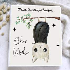 Fledermaus Kindergarten Ordner personalisiert mit Namen, Portfolio Ordner für Krippenzeit oder Tagesmutti