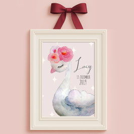 Schwan Illustration – Aquarell Poster für Babyzimmer & Mädchenzimmer