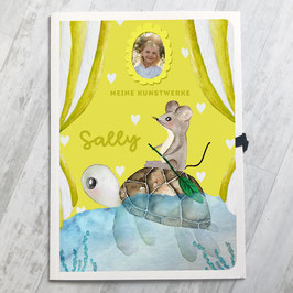 Maus und Schildkröte Sammelmappe A3 für Kinder, Meine Kunstwerke Mappe personalisiert mit Namen und Foto