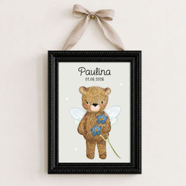 Personalisiertes Poster mit Mut Bär | Geschenk zur Geburt | Kinderzimmer Deko mit Name & Geburtsdatum