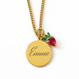 Personalisierte Kinderkette für Mädchen mit Zirkonia Erdbeere | Geschenkidee zum Geburtstag oder Kommunion | Taufgeschenk Schmuck