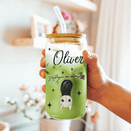 Glas Becher Fledermaus personalisiert