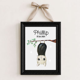 Personalisiertes Poster mit Fledermaus | Geschenk zur Geburt | Kinderzimmer Deko mit Name & Geburtsdatum