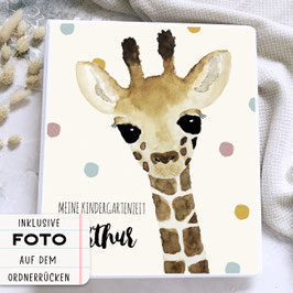 Kindergarten Portfolio, Kindergartenordner Kindergartenmappe personalisiert mit Namen, Ordner für Kindergarten Giraffe