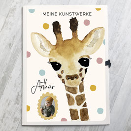 Giraffe Junge Sammelmappe A3 für Kinder, Meine Kunstwerke Mappe personalisiert mit Namen und Foto