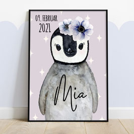 Poster Kinderzimmer, Poster Namen, Deko Kinderzimmer, Pinguin Mädchen