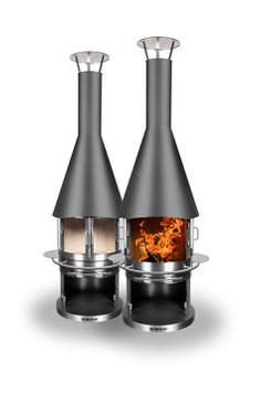DIMARO® - Grillkamin Edelstahl "MODEL S 600" GRAU / RUNDGLASTÜREN