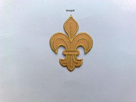 1 Stück Applikation Königslilie Fleur de Lis Sticks Verzierung Patch Stickerei Bügelbild Trachten Dirndl Design Deko edel 5,8 x 7,8 cm