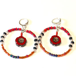 FBO156. Boucles d'oreilles créoles fleur rouge