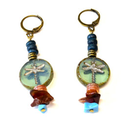 FBO161. Boucles d'oreilles libellules bleue