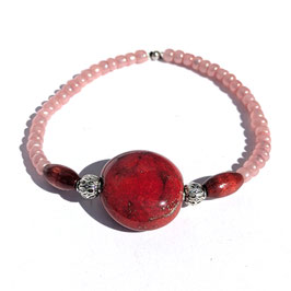 12. Bracelet rouge rose céramique