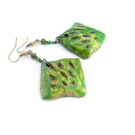 FBO108. Boucles d'oreilles raku vert